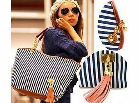 Beautylife X Fashion Women Handbag Ladies Shopping Tote Stripes Tassel Shoulder Bag Linen