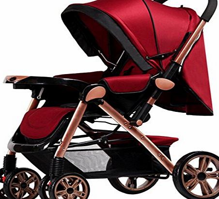 Beautylife66 Baby Stroller Pushchair Reversible Lightweight Foldable Baby Trolley Stroller Wine red