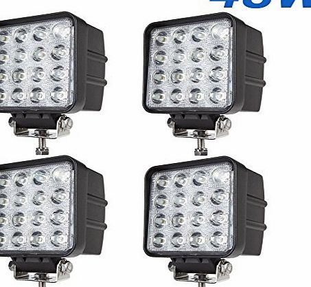 Beautylight 4 X 48W 16 LED Work Light 3600LM For Automotive Cars Jeep SUV ATV Sailing Boat Offroad Truck Tractors Caravan Excavators 12V 24V Flood Spot Beam Additional Auxiliary Back Up Lamp