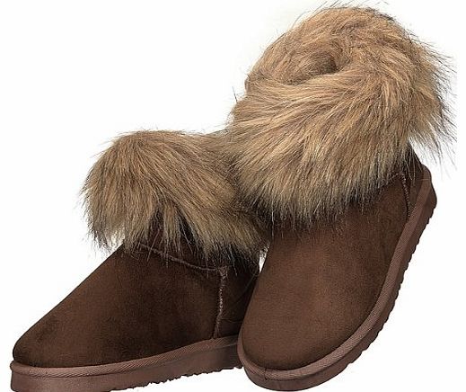 BeautyStyle Lady Girl Winter Warm Soft Faux Fur Cuff Slip On Ankle Snow Boots Flat Shoes Xmas gift