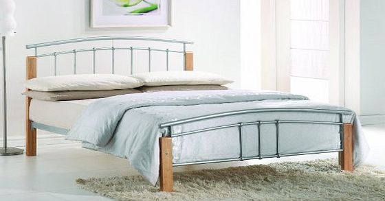 BEDS Thiago Modern Beech Wooden Silver Metal Bed Frame Contemporary Bedstead Bedroom Furniture (3FT Single)