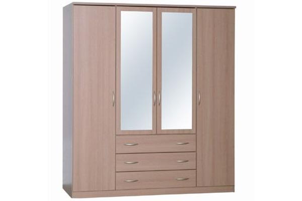 Bedworld Discount Toledo Beech 4 Door Wardrobe with mirrors and