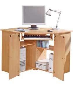 Beech Effect Low Corner Hideaway Computer Desk