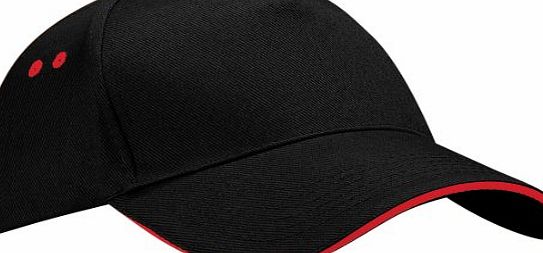 Beechfield Unisex Ultimate 5 Panel Contrast Baseball Cap With Sandwich Peak / Headwear (One Size) (Black/Classic Red)