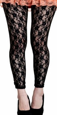 Bei wang Black Sexy Women Lady Rose Lace See Through Leggings Pants Footless Thights Stretchy (Black)