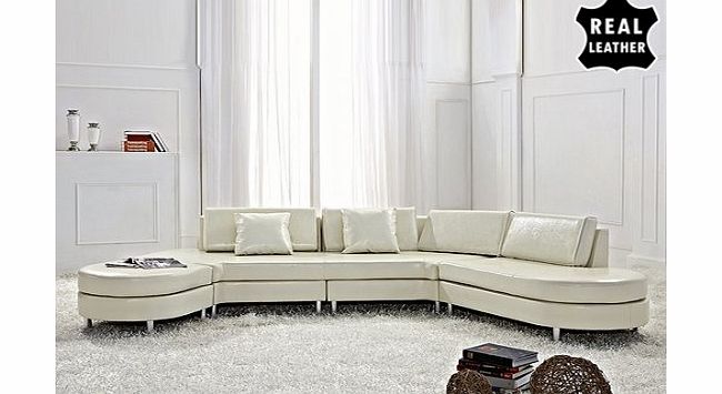 Leather Sofa - 5 Seater - Corner Couch- Sectional Settee in Beige - COPENHAGEN