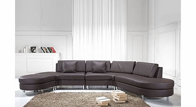 Beliani Leather Sofa - 5 Seater - Corner Couch- Sectional Settee in Brown - COPENHAGEN