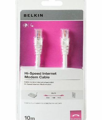 Belkin 10m RJ11 Male to Male Hi-Speed Internet Modem Cable - White