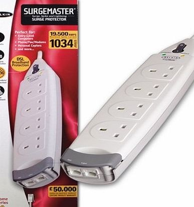 Belkin SurgeMaster, 4-Way, Tel/Fax/Modem/Cable or DSL Modem Protection, 2m Cable