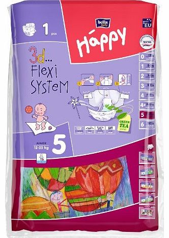  BABY HAPPY SIZE 5 12-25KG JUNIOR NAPPIES 3D FLEXI SYSTEM GREEN TEA EXTRACT 1 TRAVEL NAPPY