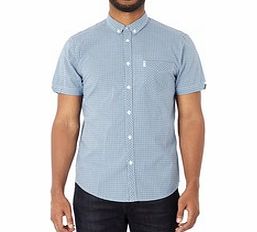 Blue short-sleeved pure cotton shirt