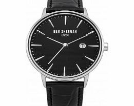 Ben Sherman Mens All Black Leather Strap Watch