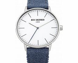 Ben Sherman Mens White and Blue Fabric Strap Watch