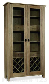 Coniston Smoky Oak Display Cabinet with Wine Rack