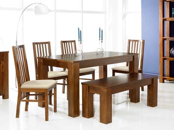 Cuba Acacia Bench Dining Set with Slatted Chairs