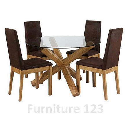 Bentley Designs Felix Oak Round Dining Set with 4 Chairs