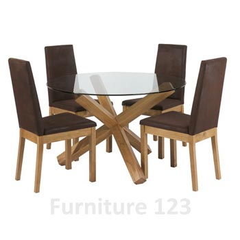 Bentley Designs Felix Solid Oak Round Dining Set with 4 Chairs