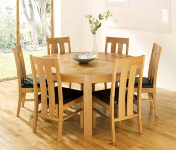 Lyon Oak Round Dining Set with Slatted Chairs