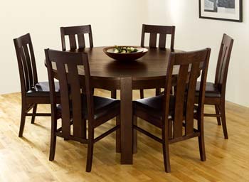 Lyon Walnut Round Dining Set with Slatted Chairs