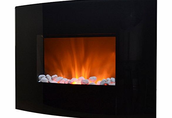 Bentley Home  ELECTRIC CURVED GLASS WALL MOUNTED BLACK 1.5KW FIREPLACE FIRE MODERN HEATER