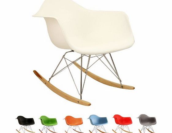 Bentley Home RETRO EAMES INSPIRED RAR LOUNGE DINING ROCKING CHAIR - WHITE (MULTIPLE COLOURS AVAILABLE)