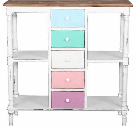 SHABBY CHIC RUSTIC COUNTRY STYLE WHITE PAINTED LIVING ROOM LOUNGE DINING CABINET WITH 5 COLOUR DRAWERS FULL RANGE OF MATCHING FURNITURE IS AVAILABLE