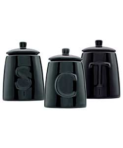 Bergen Set of 3 Embossed Black Ceramic Jars