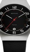 Bering Time Mens Classic Black Leather Strap Watch