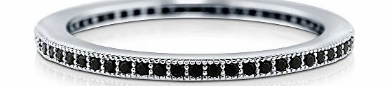 BERRICLE 925 Sterling Silver Cubic Zirconia CZ Black And White Fashion Right Hand Eternity Band Ring O 1/2