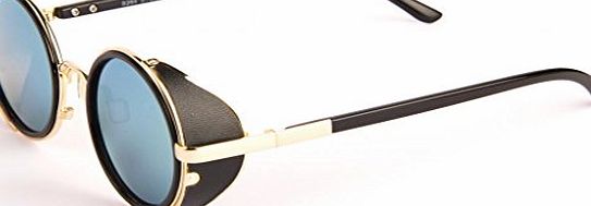 Bertolucci Steampunk Sunglasses 50s Round Glasses Cyber Goggles Vintage Retro Style Blinder Phnom Penh Black Gold Reflective