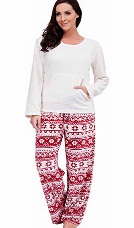 Best Deals Direct Ladies Fairisle Print Long Sleeve Fleece Pyjamas (16-18, Cream/Red)