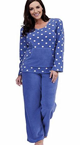 Best Deals Direct Ladies Fleece Pyjamas Polka Dot Pjs Spot Lounge Set (8-10, Blue - Polka Dot)