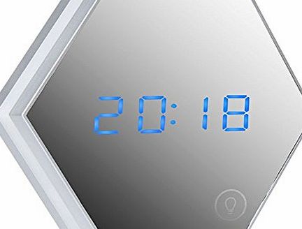 Bestfire  3 in 1 Digital Alarm Clock with Flat Makeup Mirror and Touch Dimmable Night Light, 3 Groups of Alarm Modes,Time/Alarm/Temperature Display,USB Rechargeable Travel Alarm Clock