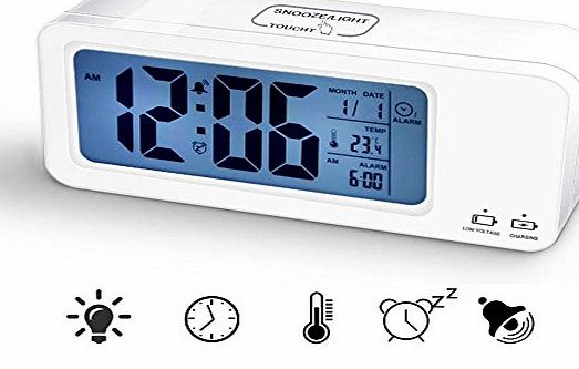 Bestfire  Digital Backlight Time Date Temperature Display Alarm Clock Repeating Snooze Touch Light Charging Multiple Alarm Bedroom Clock