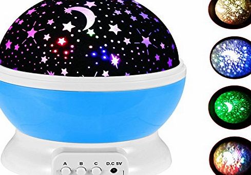 Bestfire  Novelty 360 Rotating Round Night Light Projector Lamp (Star Moon Sky Projector ,3 Model Light, USB Battery Powered) Romantic Home Decoration Lamp Great Gift for Children (Blue)