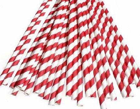 BestMall 25Pcs Paper Drinking Straw Retro Vintage Striped Wedding Birthday Party Supplies-Red