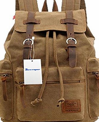 BESTOPE Vintage Canvas Leather Backpack Rucksack Casual Daypack Satchel Hiking Shool Backpack (Bron)