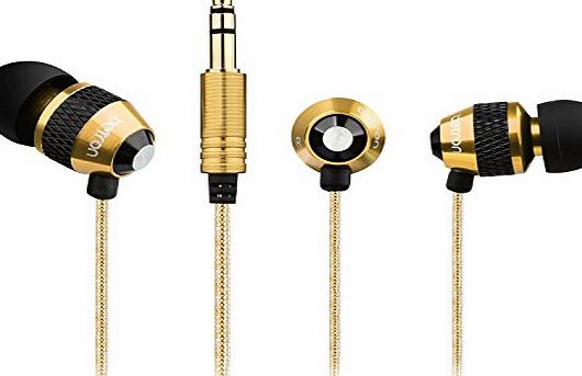 B-25 Noise Isolating in Ear Canal Headphones Earphones with Pure Sound and Powerful Bass for iPhone, iPad, iPod, Samsung, Nokia, HTC , Mp3 Players etc (Gold-Black)