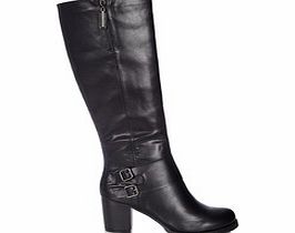 Betsy Black knee high buckle detail boots