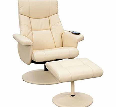 BetterLife Supra Swivel Recliner Reclining Chair amp; Footstool with Massage - Cream