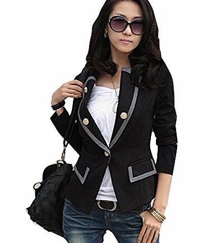 New Trendy Ladies One Button Suit Jacket Short Blazer Coat OL/Casual Lapel Tops Gray 10-12