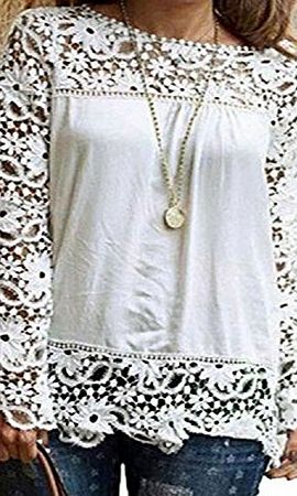 BetterMore White 3XL BetterMore (TM) Fashion Women Long Sleeve Embroidery Lace Crochet Chiffon Tops Blouse Flowers