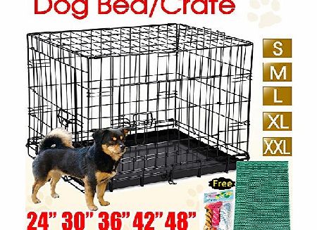 Beyondfashion 24``/30``/36``/42``/48`` Pet Dog Puppy Folding Crate Cage Bed Metal Base Carrier With Gifts (48``)