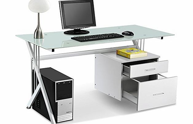 Beyondfashion Black/White Glass amp; 75cm x 130cm x 60cm Computer Desk PC Table Home Office Furniture Work Station White Glass (White)