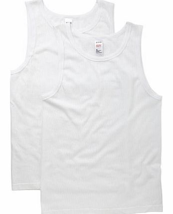 2 Pack White Airtex Vest, White BR60V04XWHT