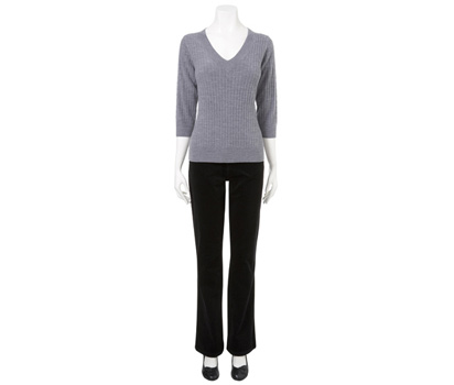 bhs 3/4 sleeve cable v neck jumper