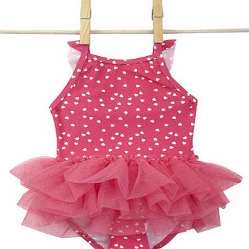 Bhs Baby Girls Pink Heart Print Tutu Swimsuit, pink