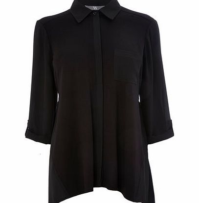 Bhs Black 3/4 Sleeve Chiffon Insert Shirt, black