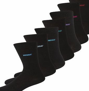 Bhs Black 7 Pack Days of the Week Embroidered Socks,