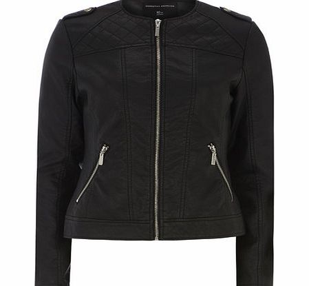 Black Quilt Collarless Jacket, black 19127868513
